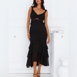 Hello Molly GOLDEN ROOFTOPS MIDI DRESS BLACK NWT Sz 10/XL